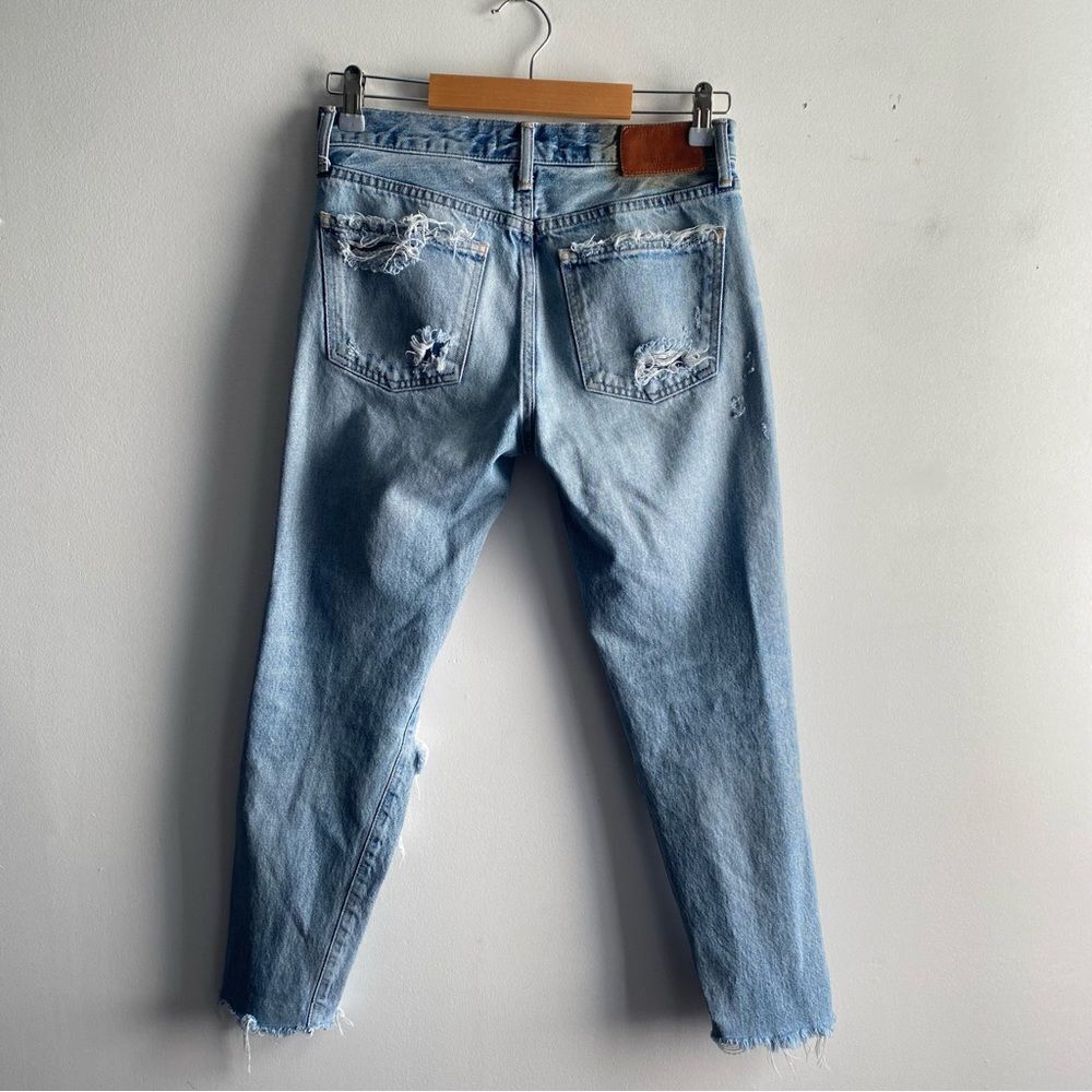Moussy Vintage light wash distressed destroyed shred denim Creston tapered jeans - Picture 6 of 8